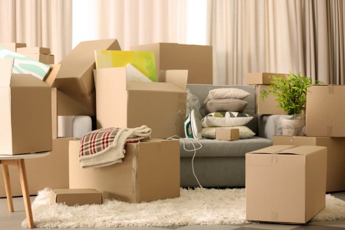 Team organising desks and equipment during an office relocation